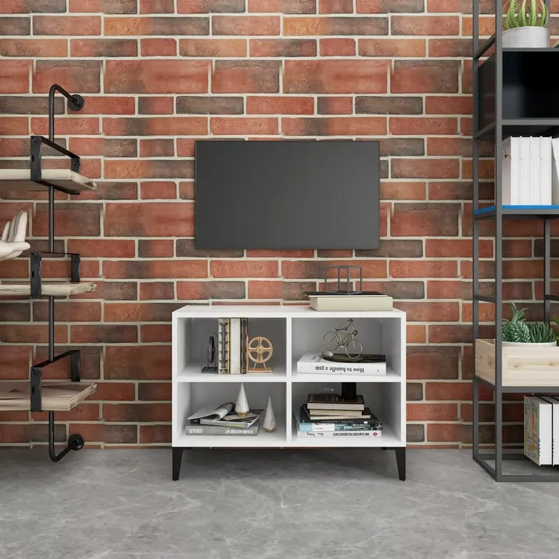 comoda tv cu picioare metalice, alb, 69,5x30x50 cm