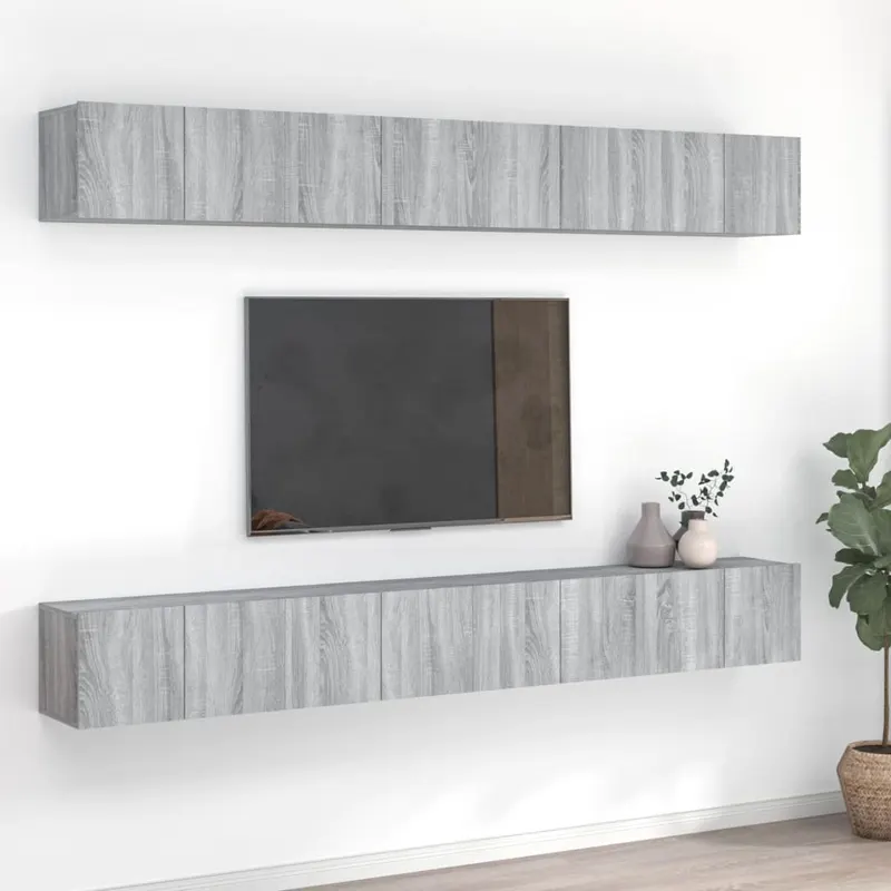 comode tv, 8 buc., gri sonoma, 60x30x30 cm, lemn prelucrat
