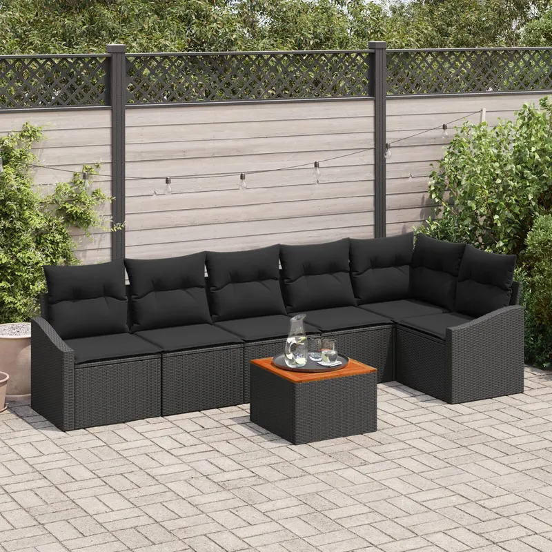 set de sofa pentru gradina cu perne negru poliratan acacia