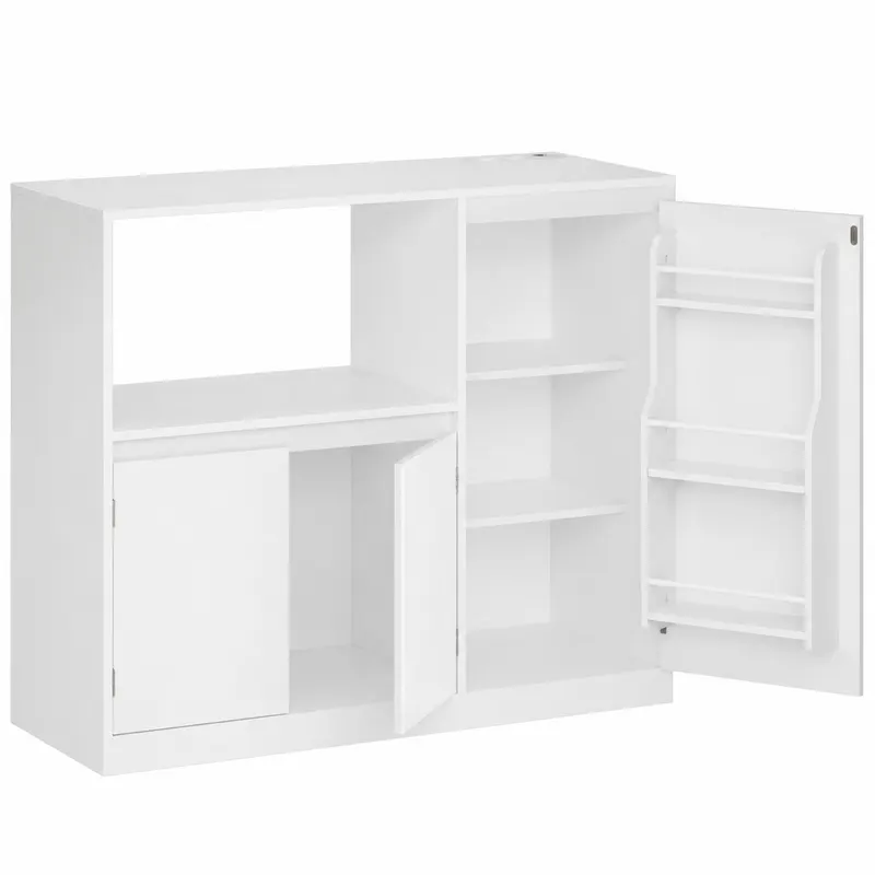 Dulap pentru bucatarie cu raft pentru cuptor cu microunde, 3 usi si rafturi reglabile, priza integrata, 90x40x90 cm, alb