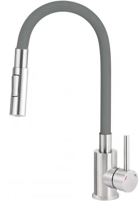 Baterie pentru chiuveta bucatarie, antracit, cap mixer, pipa flexibila, 2 tipuri de jet, Deante Luno