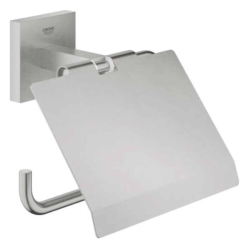 Suport hartie igienica Grohe 41102DC0, Start Cube, pe perete, metal, mat, otel satinat