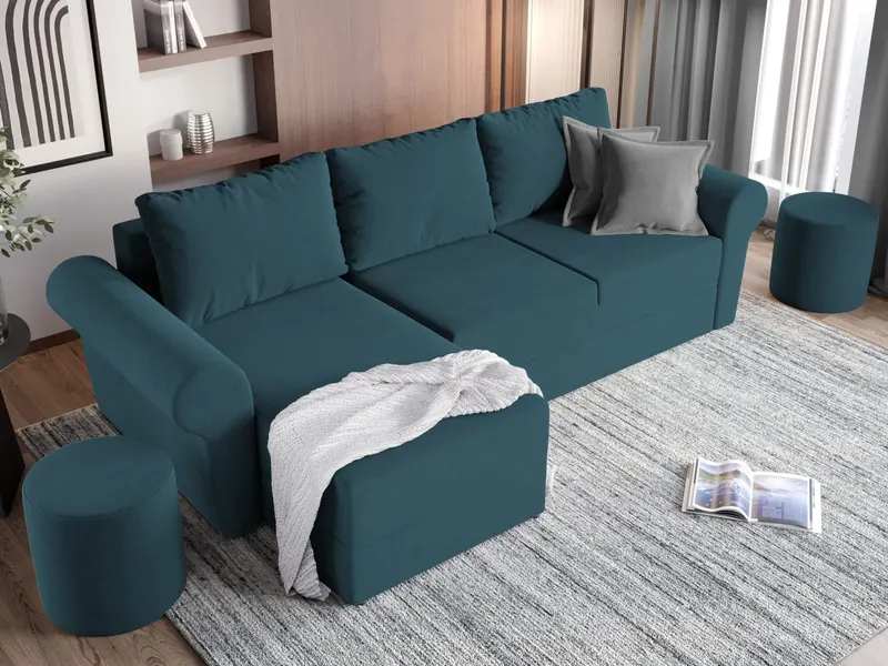 Pachet Mobila Coltar Bonito Turcoaz + Masa Grand Alba + 4 Scaune Grand Gri Deschis — imaginea 2