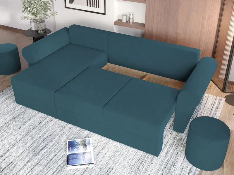 Pachet Mobila Coltar Bonito Turcoaz + Masa Grand Alba + 4 Scaune Grand Gri Deschis — imaginea 3