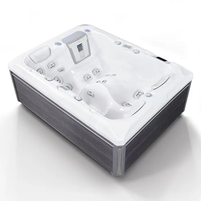 Minipiscina jacuzzi 3 persoane, alb-lucios, 32 jeturi hidromasaj, WiFi, sistem audio, sistem In line-WIS, unitate de control Gecko IN.YE-3, 160 215 cm, Wellis Teide Life Premium