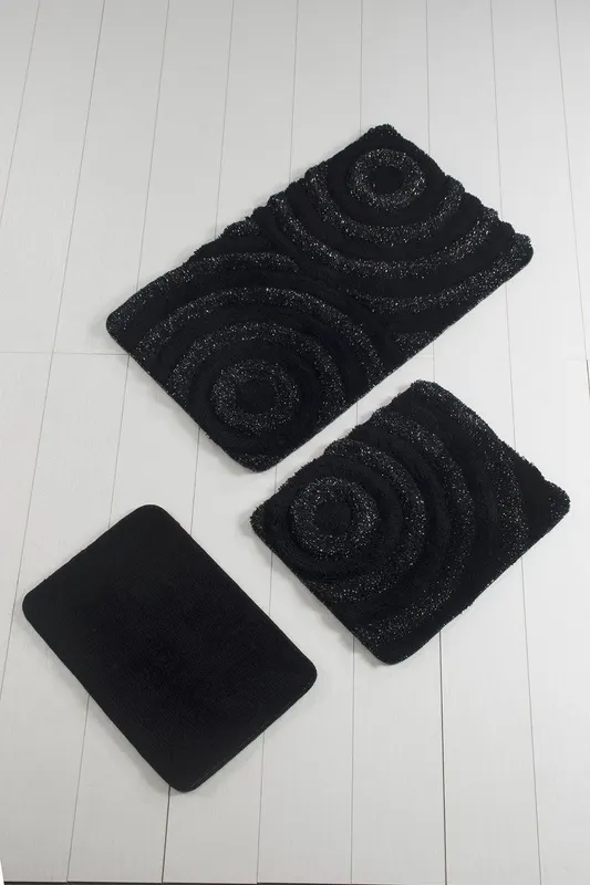 Covoraș de baie 3 bucăți Wave, Diverse culori, 60x100 cm - Negru