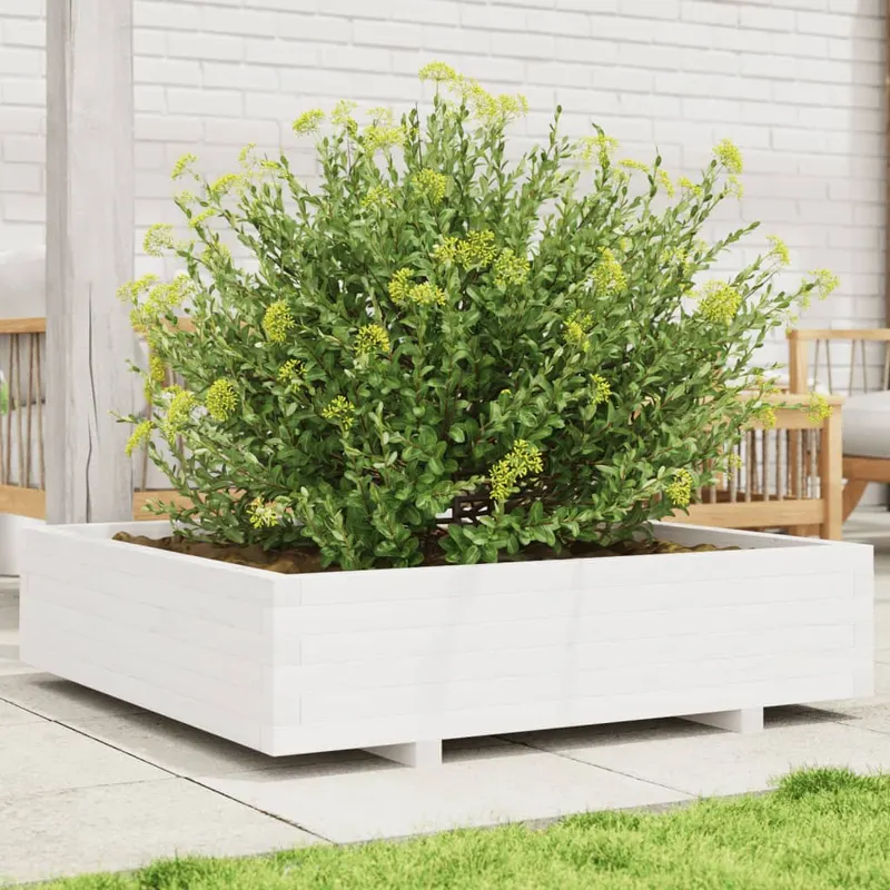 jardiniera de gradina, alb, 100x100x26,5 cm, lemn masiv de pin