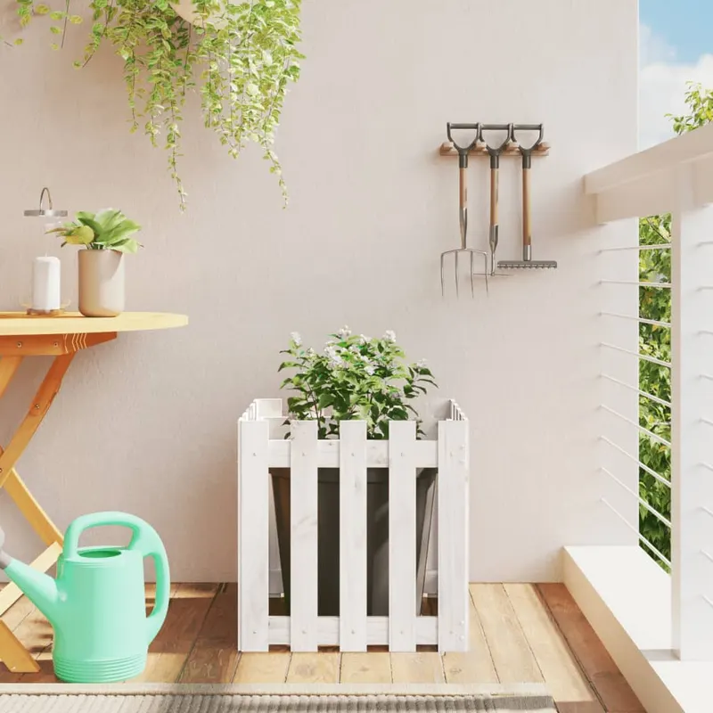 jardiniera gradina design gard, alb, 50x50x50 cm lemn masiv pin