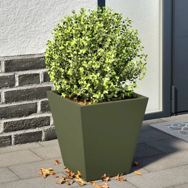jardiniere gradina, 2 buc., verde masliniu, 30x30x30 cm, otel