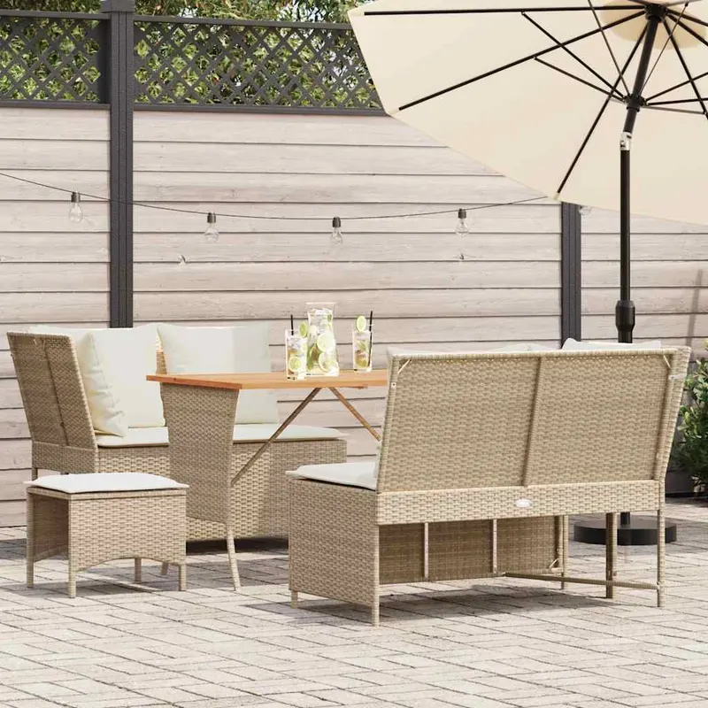 set canapele de gradina cu perne, 5 piese, bej, poliratan