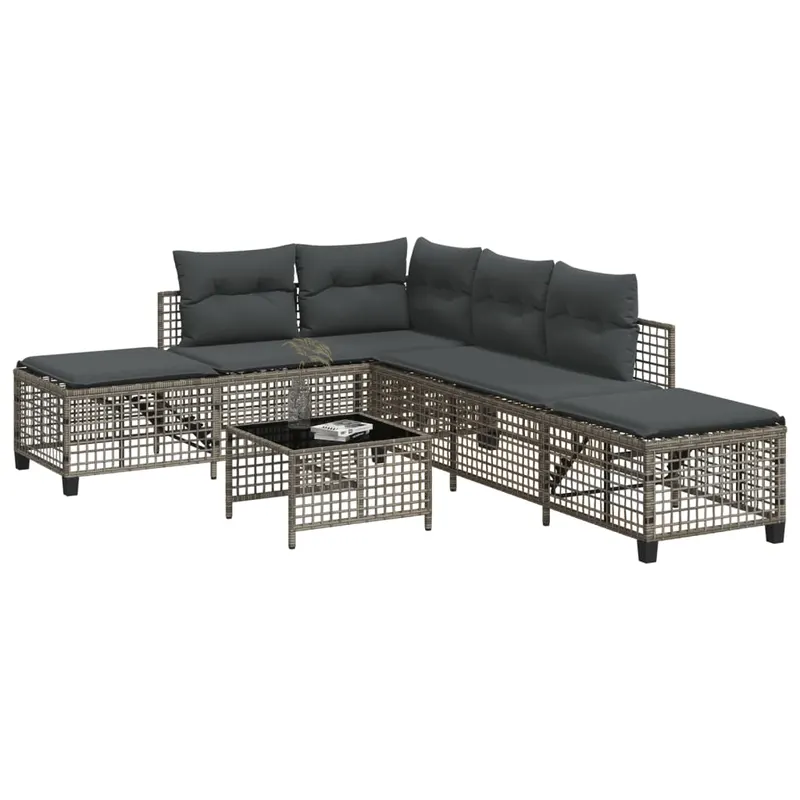 set mobilier coltar de gradina cu perne 3 piese gri poliratan