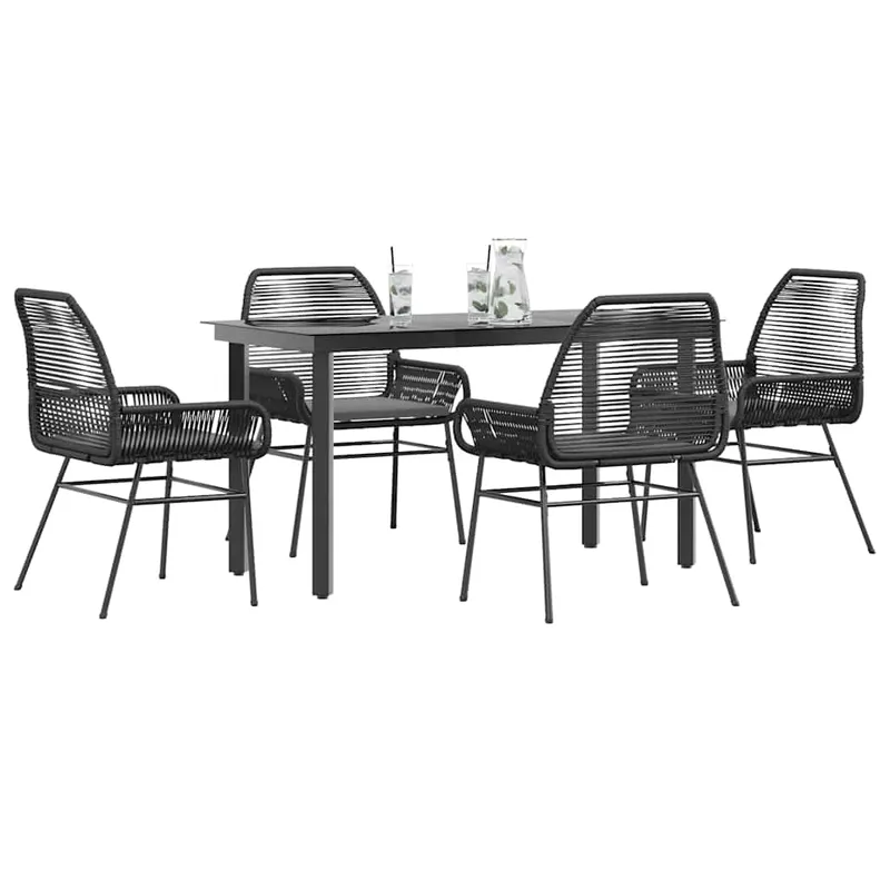 set de sufragerie de gradina 5 piese neagra sticla poly rattan