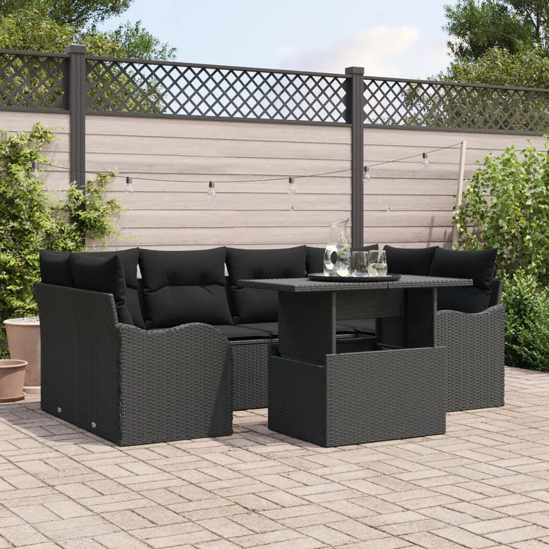 set de sofa pentru gradina cu pernute negre din poliratan, sofa pentru gradina cu pernute negre din poliratan pentru 2 persoane