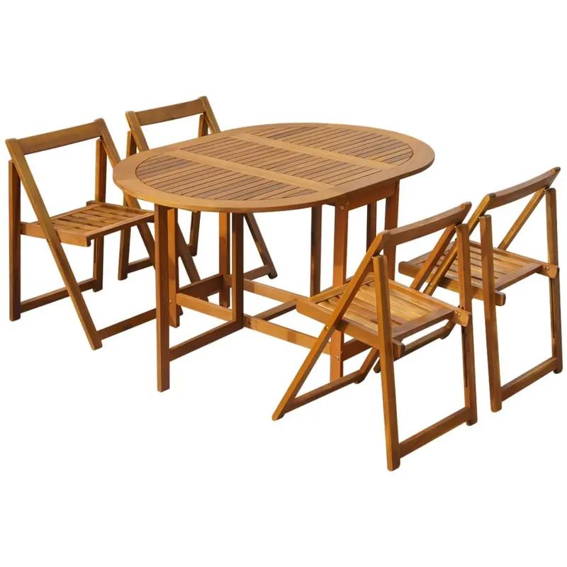 set mobilier de exterior pliabil, 5 piese, lemn masiv de acacia