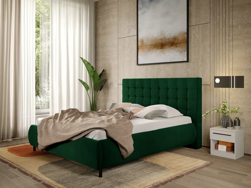 Pat Tapitat cu somiera fixa - Catifea Verde - Velvet 160x200