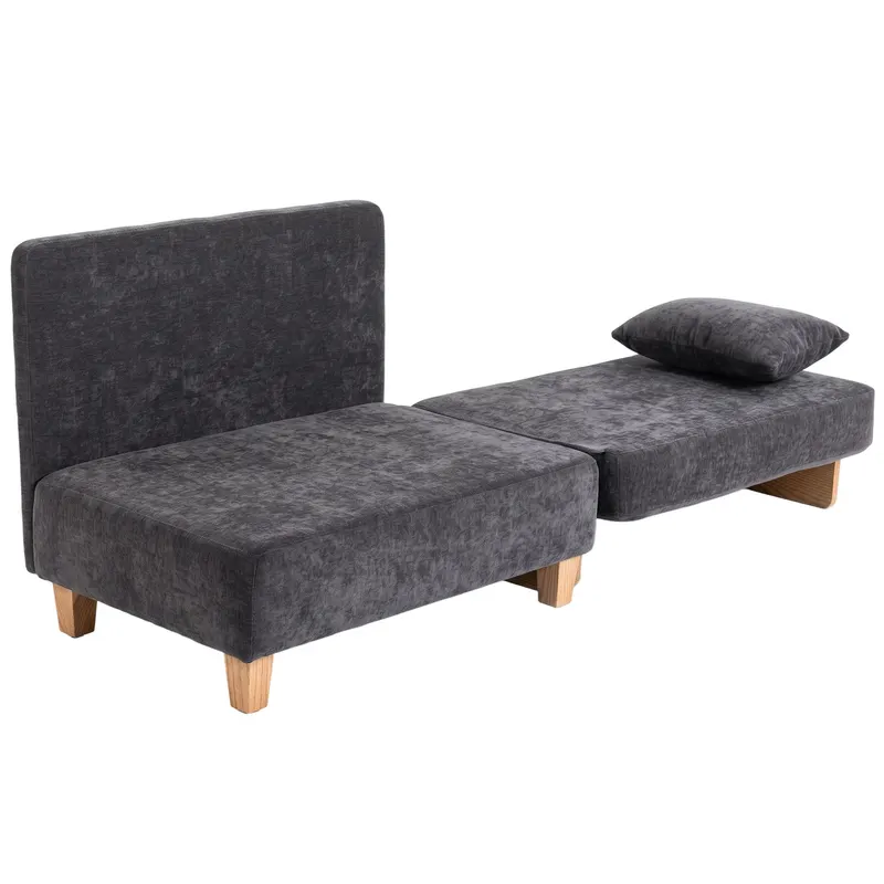 HOMCOM Fotoliu Extensibil cu Perne și Buzunare, 70x70x80cm, Gri Închis
