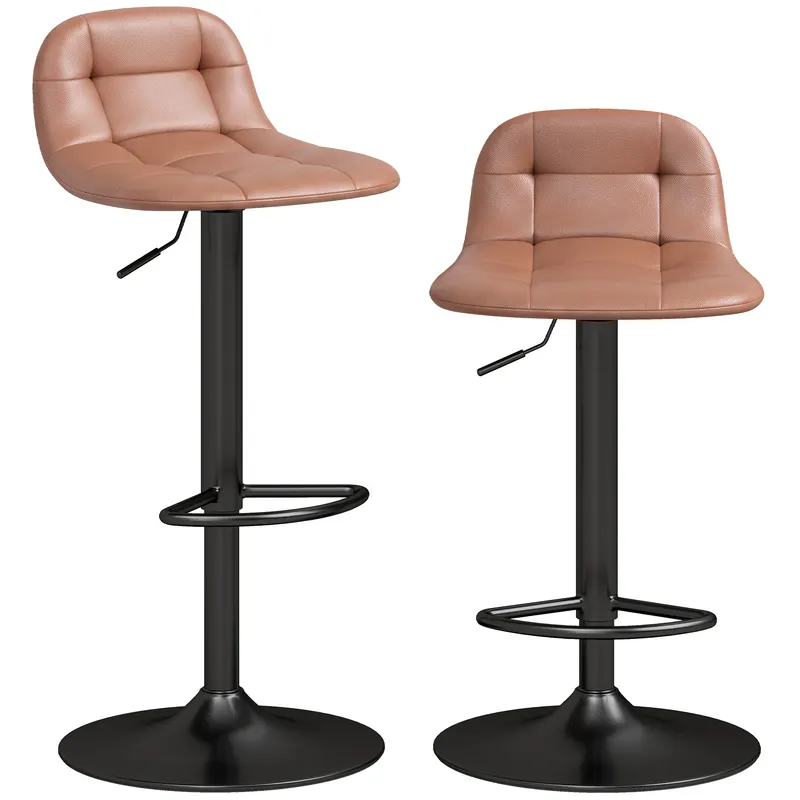 HOMCOM Set de 2 Taburete de Bar din Piele PU, Retro-Industrial, Înălțime Reglabilă, Pivotant 360°, 40x41,5x76-98cm, Maro Închis