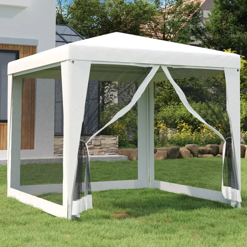 cort de petrecere cu 4 pereti din plasa, alb, 2,5 x 2,5 m