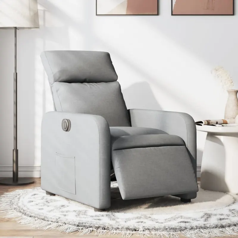 fotoliu rabatabil electric, gri deschis, textil