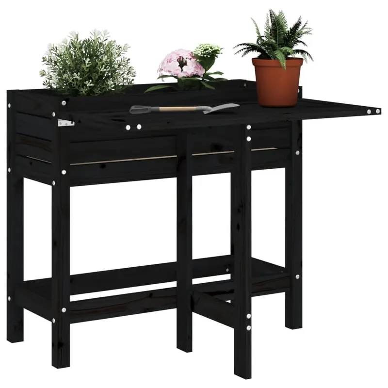 jardiniera de gradina cu blat pliabil negru lemn masiv pin