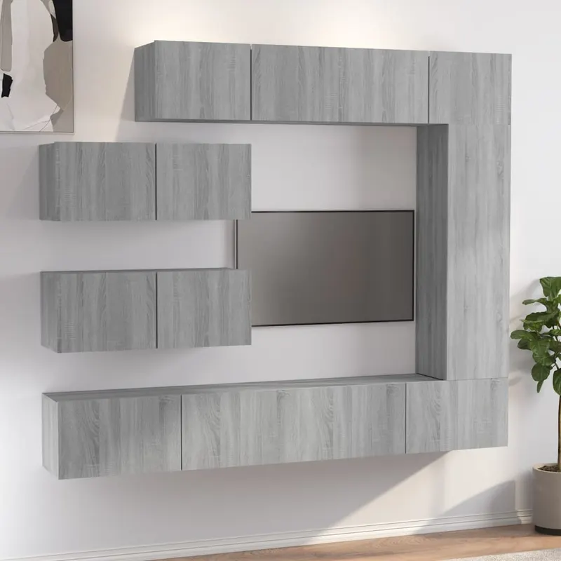 set comode tv, 7 piese, gri sonoma, lemn compozit