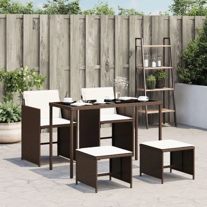 set mobilier de gradina, 5 piese, cu perne, maro, poliratan