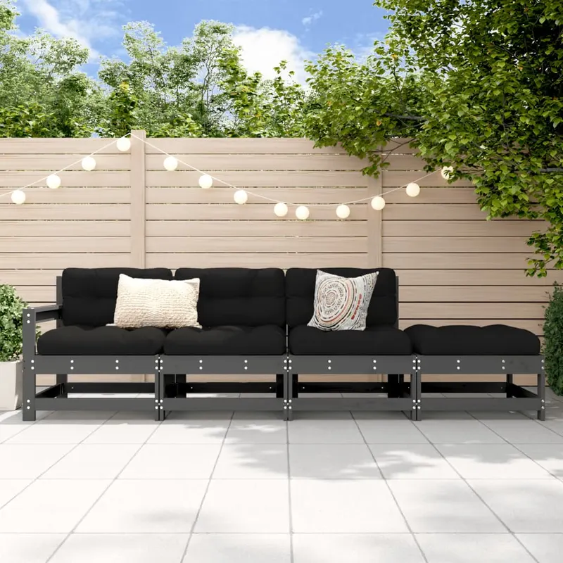 set mobilier relaxare de gradina, 4 piese, gri, lemn masiv pin