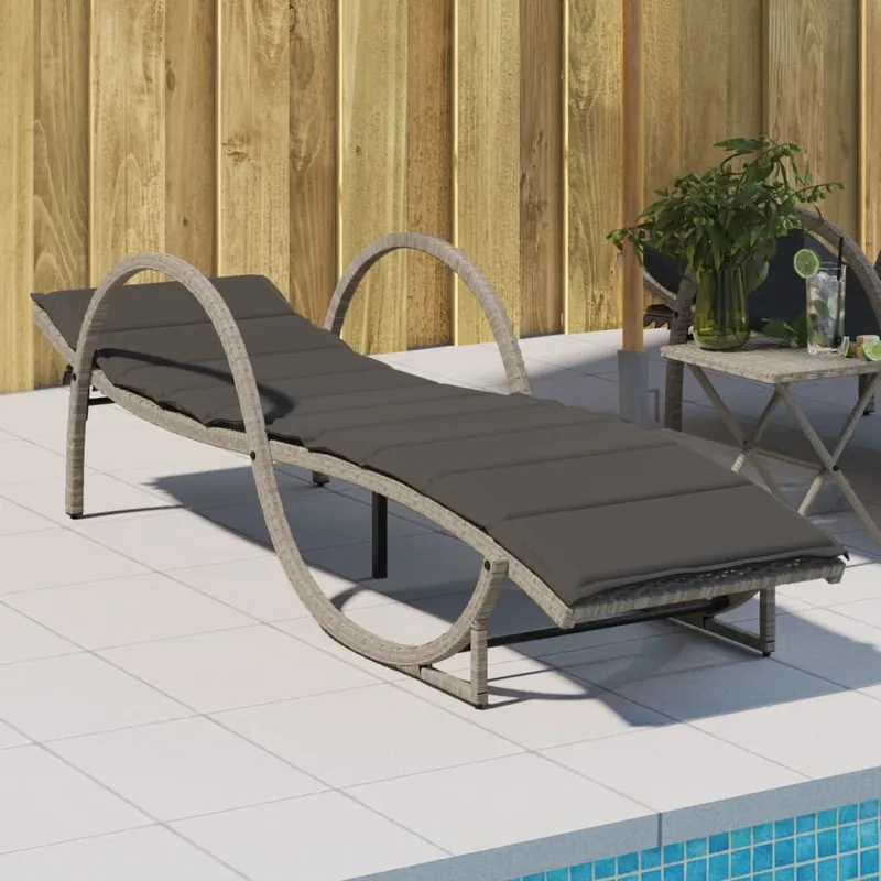sezlong cu perna, gri deschis, 60x199x42 cm, poliratan