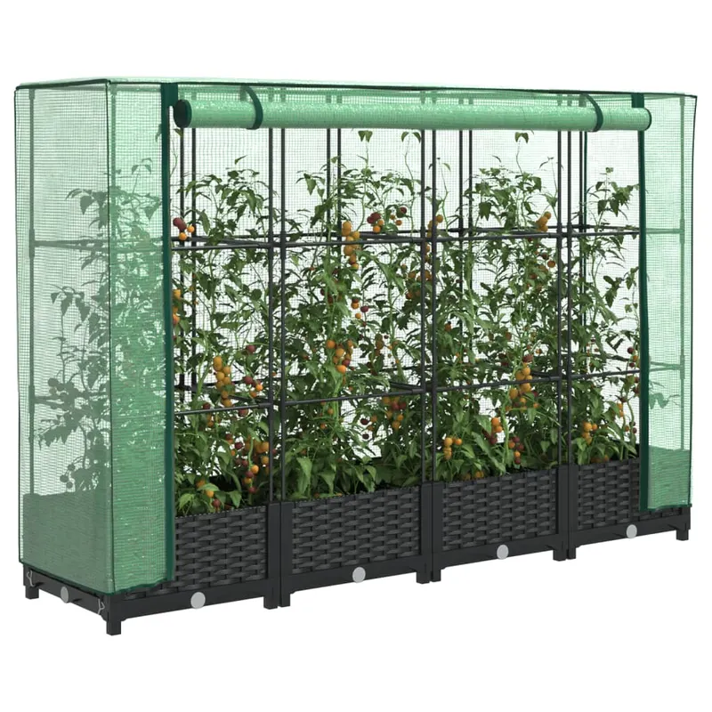 Strat inaltat cu husa de sera, aspect ratan, 160x40x123 cm