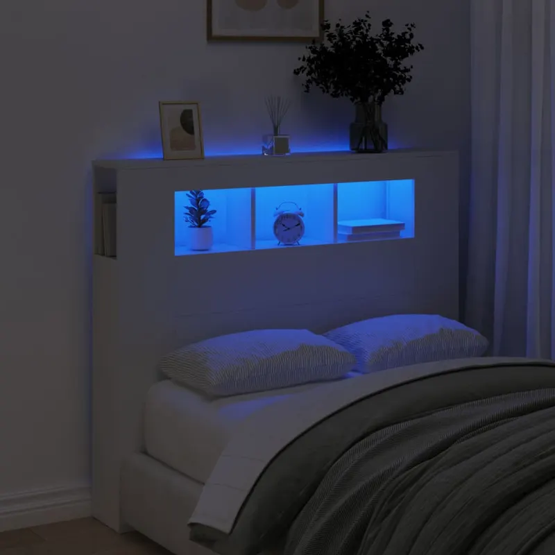 tablie de pat cu led, alb, 120x18,5x103,5 cm, lemn