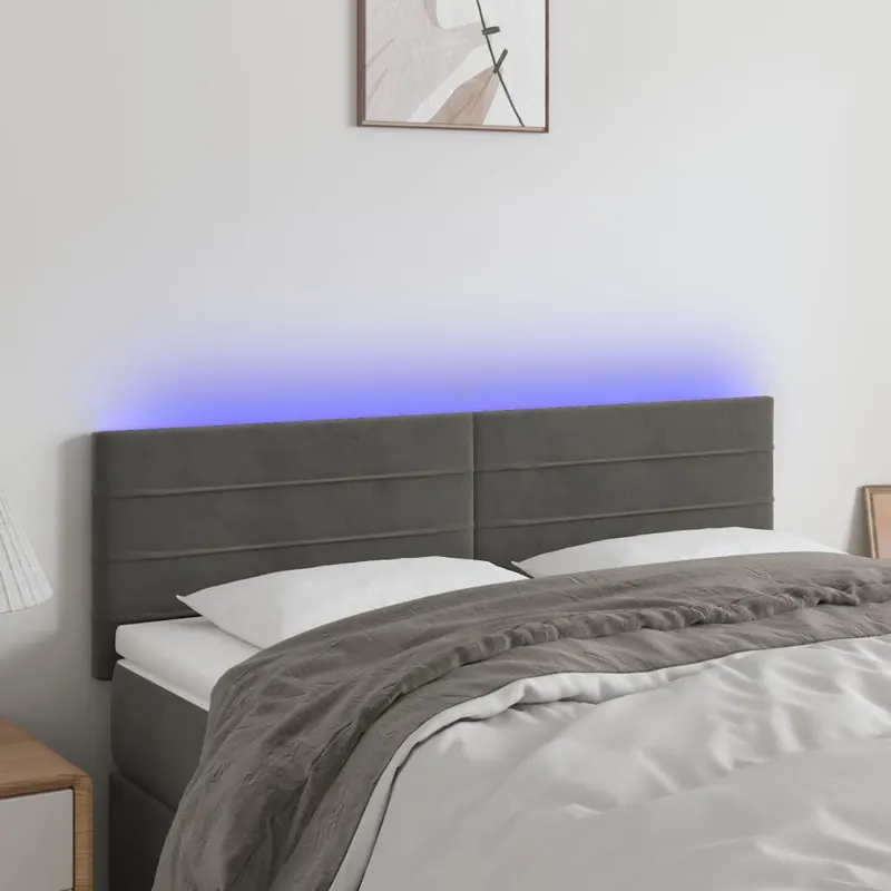 tablie de pat cu led, gri inchis, 144x5x78/88 cm, catifea