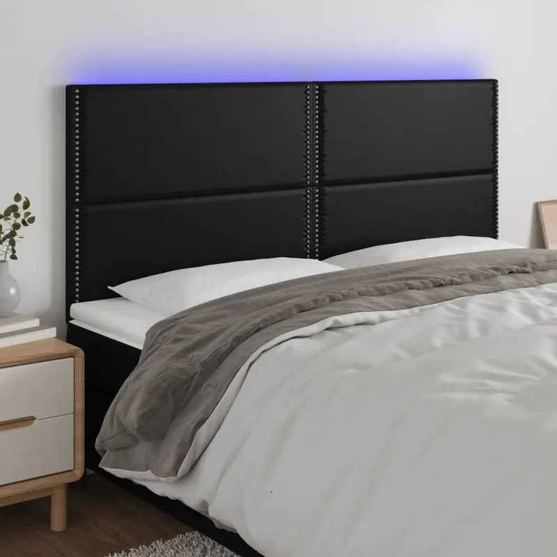 tablie de pat cu led, negru, 200x5x118/128 cm, piele ecologica