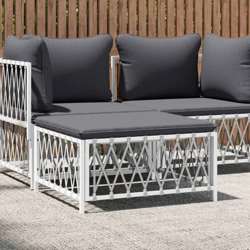 taburet de gradina cu perna, alb, material tesut