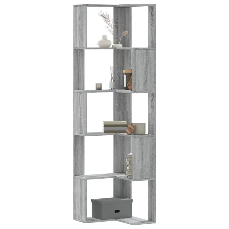 biblioteca cu 5 niveluri gri sonoma 50x50x179 cm lemn prelucrat