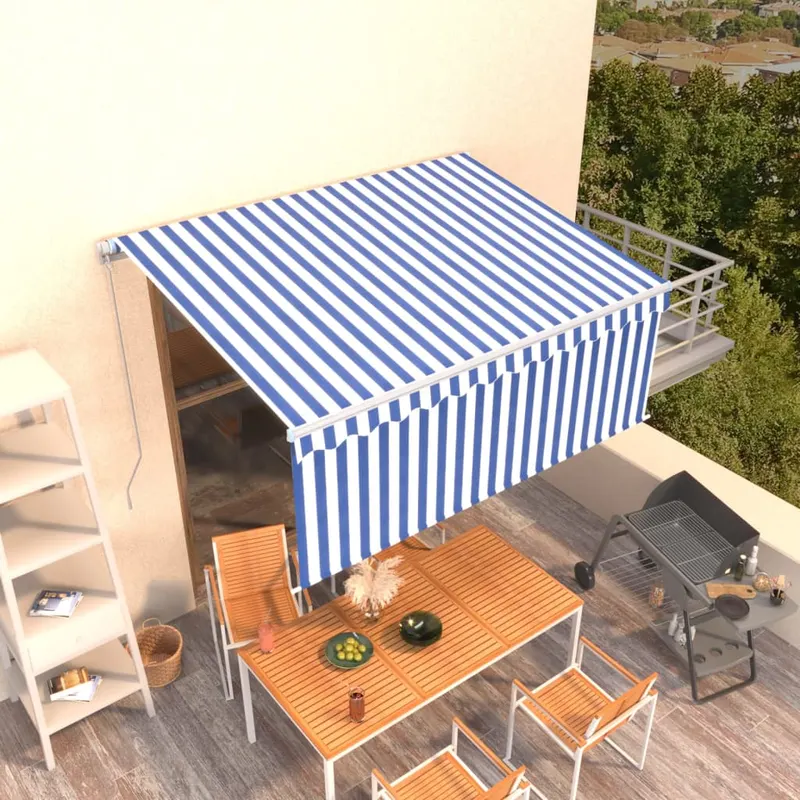 copertina retractabila manual cu stor, albastru&alb, 3,5x2,5 m