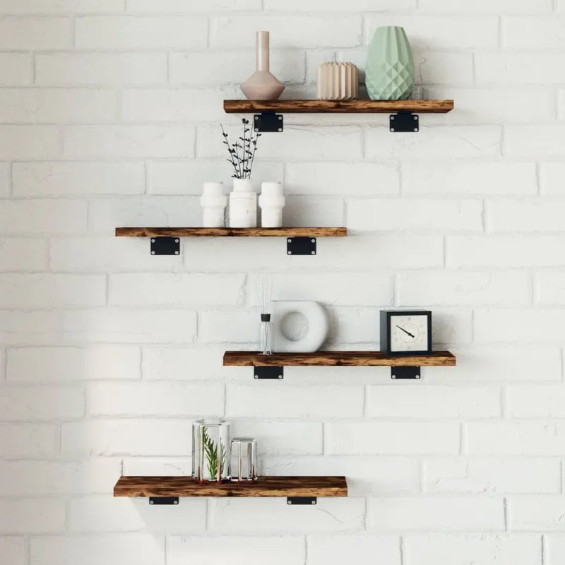 rafturi perete 4 buc. stejar fumuriu 40x10x1,5 cm lemn compozit