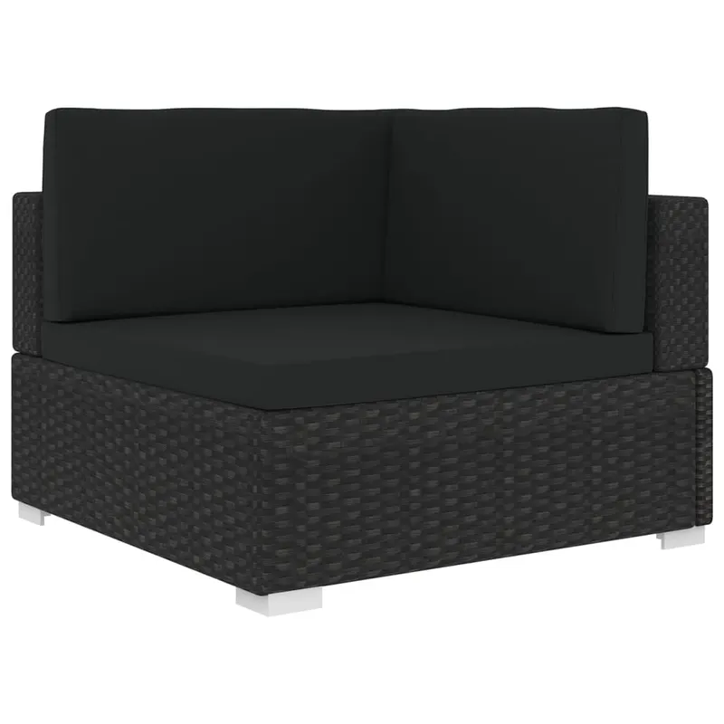 scaun modular de colt, 1 buc., negru, poliratan, cu perne