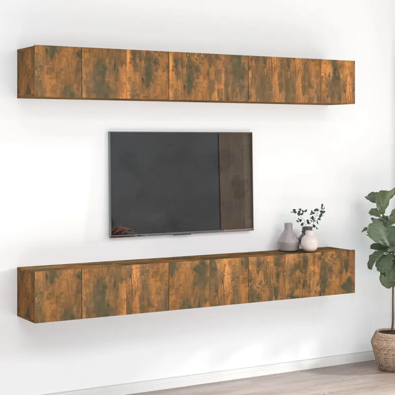 comode tv, 8 buc., stejar fumuriu, 60x30x30 cm, lemn prelucrat