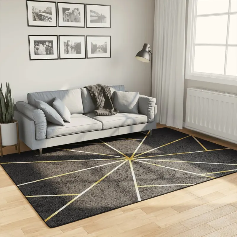 covor lavabil, negru si auriu, 160x230 cm, antiderapant