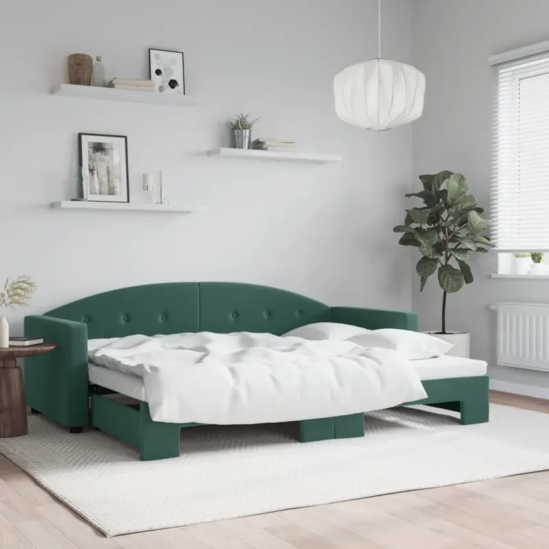 pat de zi cu extensie, verde inchis, 80x200 cm, catifea