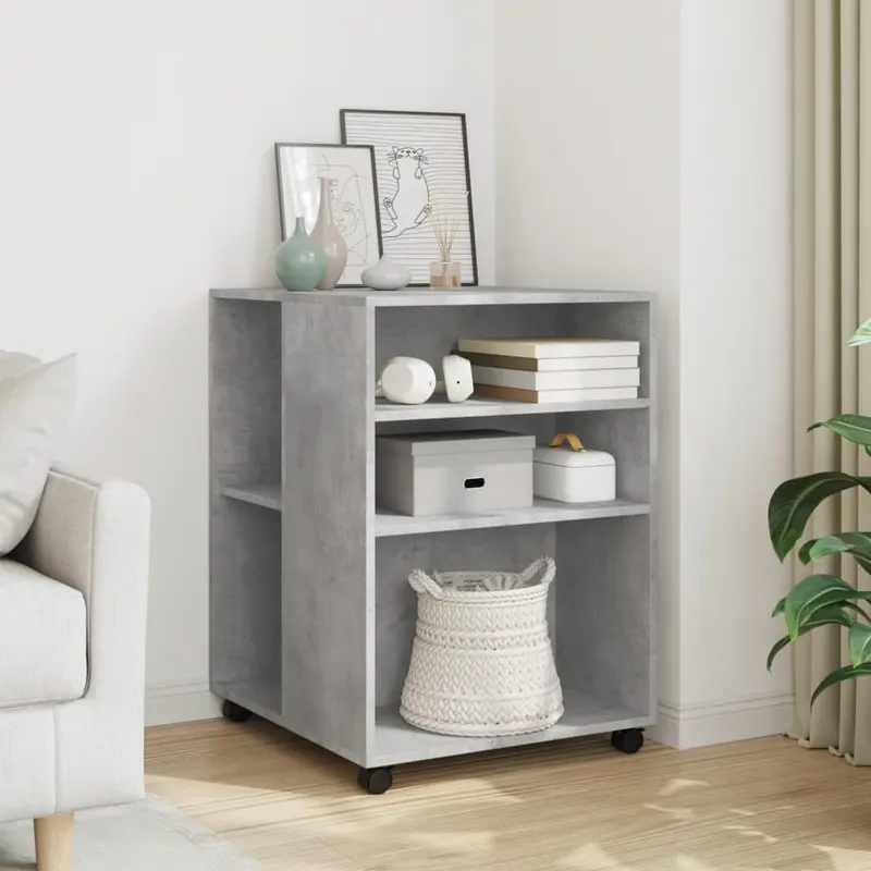 masa laterala cu roti, gri beton, 55x60x78 cm, lemn prelucrat