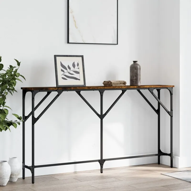 masa consola, stejar afumat, 140x23x75 cm, lemn prelucrat