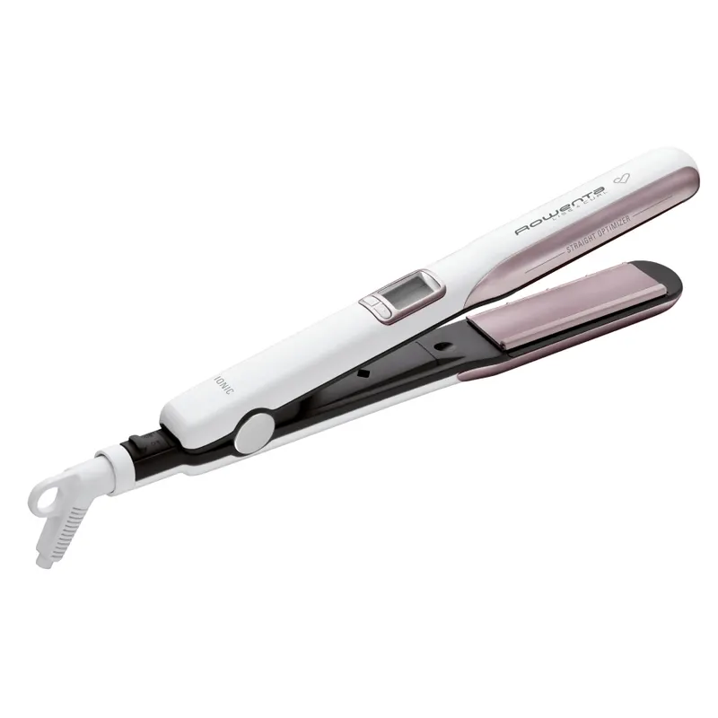 Placa de par Rowenta Premium Care Liss Curl SF7660F0, reglare temperatura 130 - 200 C, LCD, invelis keratina, incalzire in 30s, alb roz