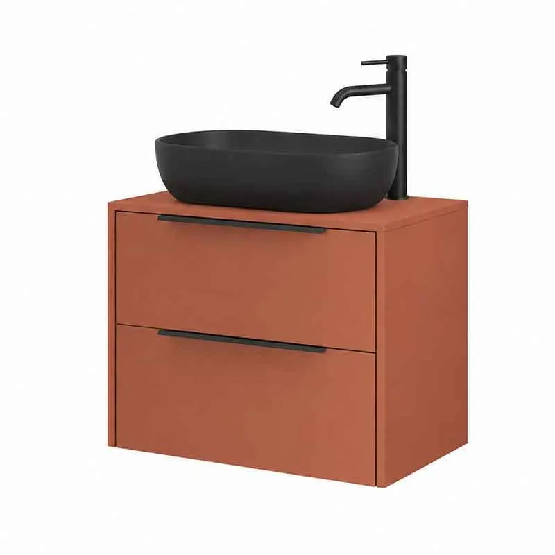 Mobilier lavoar pe blat Fluminia Istria 80, capac fix, front neted, maner negru, mattone