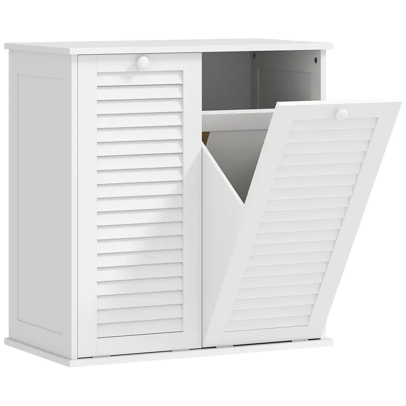HOMCOM Dulap baie cu coș de rufe mobilier baie din lemn uși lamelare 2 coșuri 70 x 38 x 73 cm alb