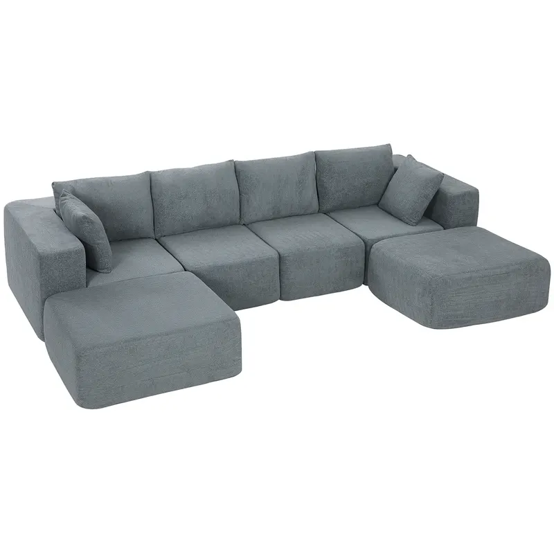 HOMCOM Canapea Modulară Secțională 294 cm, în Formă de U cu 2 Poufuri, Fără Asamblare, Gri Închis, pentru Sufragerie și Dormitor.