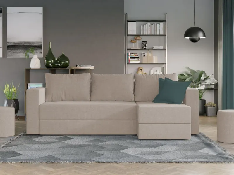 Pachet Mobila Coltar Alfa Crem + Masa Grand Stejar Auriu + 4 Scaune Grand Verde — imaginea 3