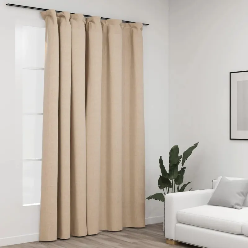 draperie opaca, aspect de in, bej, 290 x 245 cm, cu carlige