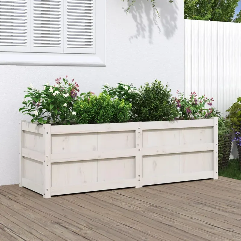 jardiniera de gradina, alb, 150x50x50 cm, lemn masiv de pin