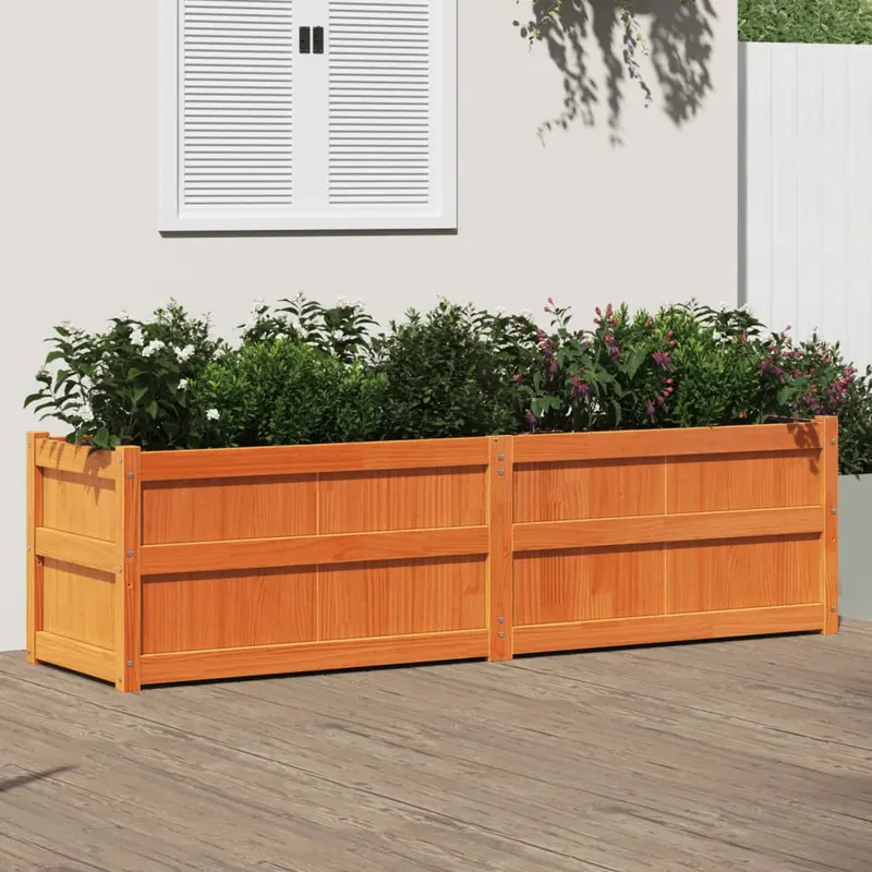 jardiniera de gradina, maro ceruit, 180x50x50 cm lemn masiv pin